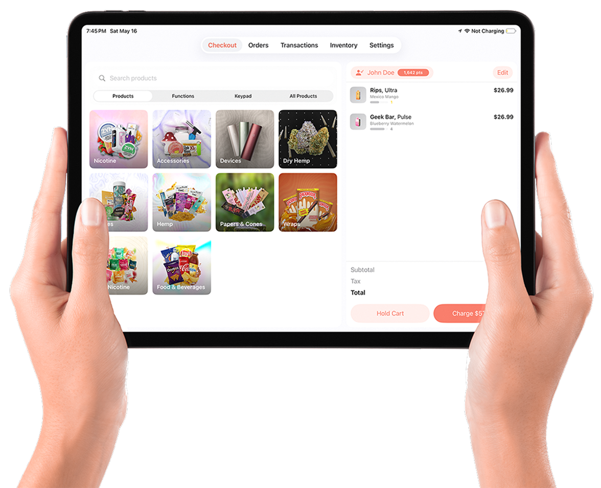 nook POS tablet hardware and checkout interface for smoke shops