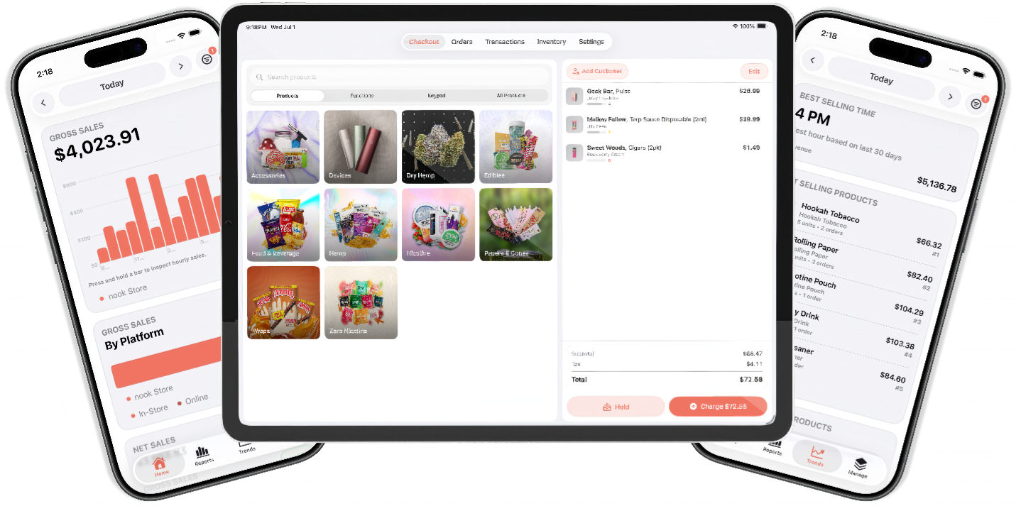 nook POS ecosystem dashboard for smoke shop inventory and reporting